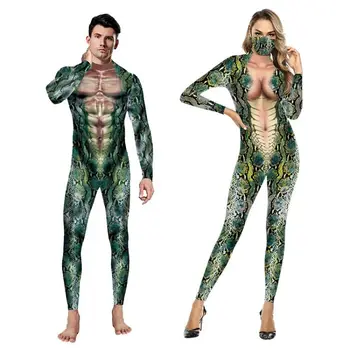 Mood Serpentine Trükitud Kostüüm Mees Naine Cosplay Bodysuits Halloween Pool Jumpsuits Elastne Fitness Romper Liiga Komplekt