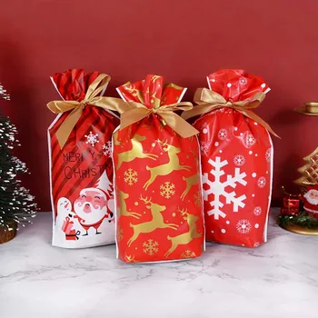 10tk Merry Christmas Candy Kott Jõuluvana kingikoti Lumehelves Pingutusnöör Kott Xmas Decor Kodus Uue Aasta Navidad Noel Esitleb