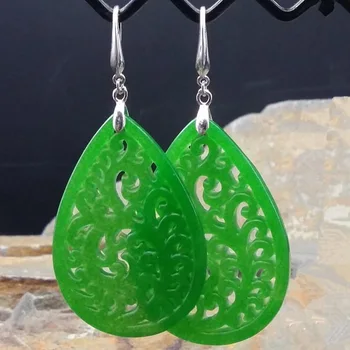 Algne Looduslik Roheline Jade Emerald Õõnes Välja Kõrvarõngad Ehted Mood Tarvikud DIY Käsitsi Nikerdatud Naine Amulett Kohandatud