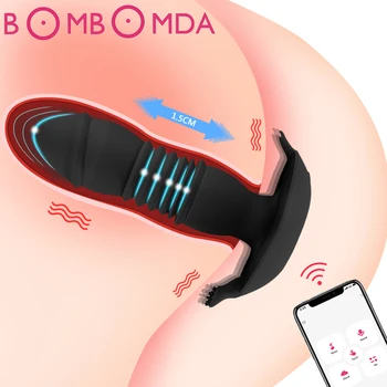 Bluetooth-Vajutame Vibraator Dildo Big Butt Plug Anal Vibraator APP Kontrolli Mees Eesnäärme Massager Anus Sugu Mänguasi Meestele Gay 18+