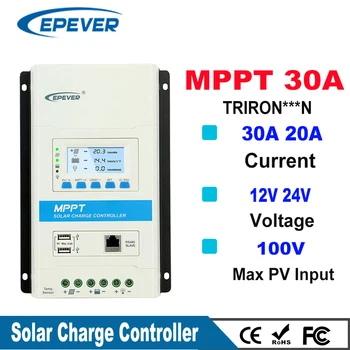 EPEVER TRIRON MPPT 30A 20A 10A Päikese Eest vastutav 12V 24V Auto Must-kerge, LCD Modular Solar Regulaator Negatiivne Maandus