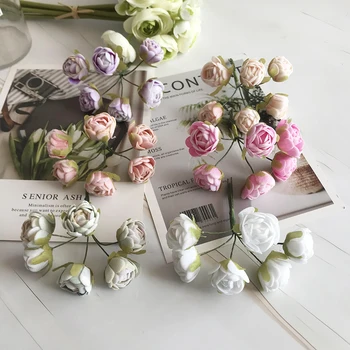 Euroopa stiilis retro rayon tee roosid 6 väikesed õienupud kimp pulmas kodu retro võltsitud lill pool DIY teenetemärgi