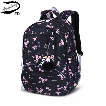Fengdong Kirsi õied kooli seljakott naiste must roosa lilleline raamat kott moe koolikotid tüdrukute armas lill bookbag