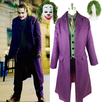 Film sobiks Joker Cosplay Kostüüm Dark Knight Joker Heath Ledger Cosplay Suit Lilla Jakk Ühtne Täielik komplekt Halloween