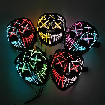 Halloween Õudus Nägu Helendav Purge Mask Cosplay Kostüüm Tarvikud Hõõguval LED Häkker Mask Carnival Pool Tarvikud