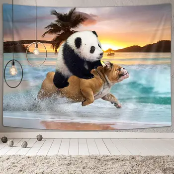 Hipi Stiil Lahe Panda Sõita Mops Koer Töötab Beach Seinavaibad, Vaip Seina Riputamise Kunst Magamistuba, elutuba, Tuba Ühiselamus Kodu