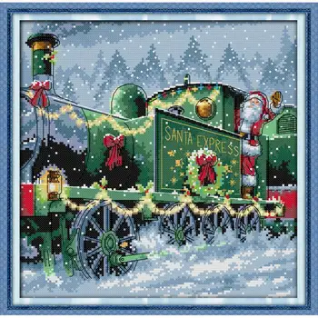 Jõulud rongi ristpistes komplektid DIY talvise maastiku muster 14CT 11CT lõuend trükkimine, tikkimine puhkus decor käsitöö komplekt kingitused