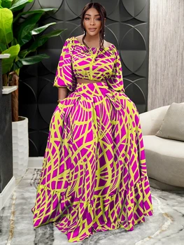 Kahe-Osaline Komplekt, Suvel Aafrika Kleidid Naistele Dashiki Mood Pikk Sobib Varustus Pool Kleit Vetement Femme Aafrika Riided