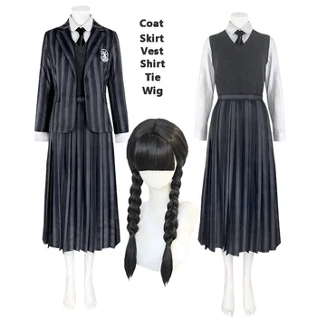 Kolmapäev Addams Family Cosplay Kostüüm Koolitüdruk Torn College School Uniform Täiskasvanud Lapsed Halloween Rolli Mängida Pool