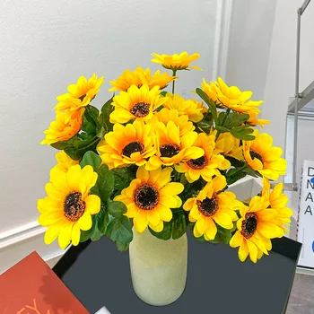 Kunstlik Päevalill 7 Heads Ilus Kimp Pulmas Festivali Kodu Kaunistamiseks Võltsitud Lilled Simulatsiooni Päike Lilled DIY