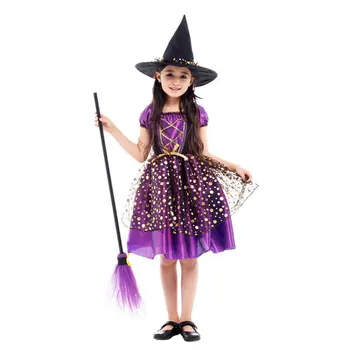Laps, Lapsed, Tüdrukud, Lilla Kulla Nõid Velho Kostüüm Kleit Müts Halloween Purim Karneval Teesklus Pool Cosplay Kostüümid