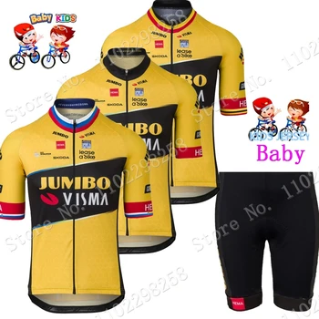 Lapsed Jumbo Visma 2023 Meeskond Jalgrattasõit Jersey Set Poisid Tüdrukud Kollane Jalgrattasõit Riided Lastele Bike Sobiks MTB Ropa Maillot