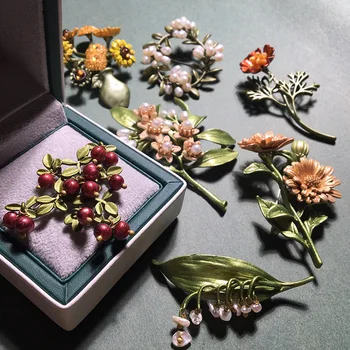 Mood vintage õie Prossid naiste barokk looduslikku magevee pärl lakk leaf antiik päevalille jjewelry sõle kingitus