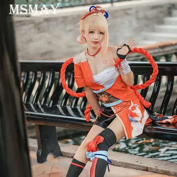 MsMay Mäng Genshin Mõju Yoimiya Cosplay Kostüüm Naiste Moe Anime Lahing Vormirõivad Rolli Mängida Armas Naiste Võidelda Varustus