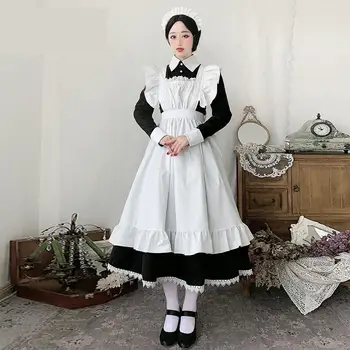 Naiste Neiu Riided Jaapani Ühtlane Must Valge Anime Pikk Kleit Prantsuse Kohus Neiu Kleit Magus Lolita Kleidid Cosplay Kostüüm