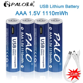 PALO 1,5 V AAA-Li-ion Aku 1110mWh Li-polymer USB Laetav Liitium-USB Aku AAA + USB Kaabel