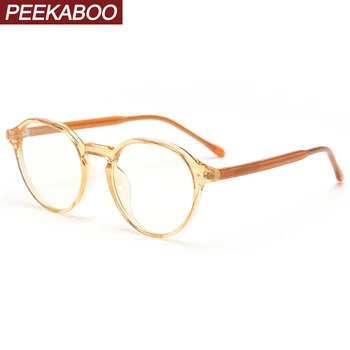 Peekaboo retro optilised klaasid raami naiste TR90 korea stiilis ring atsetaat prillid meestele selge objektiiv läbipaistev oranž