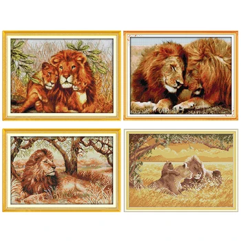 Rõõmu pühapäev Näputöö Komplektid Täielikult Tikandid Home Decor Aafrika Lõvi Loomade Valge Lõuend Puuvillane Lõng Cross-stitch 11ct 14ct