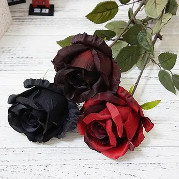Suur Roos branch Kunstlikud lilled mustade rooside Silk võltsitud Lilled Home Hotel decor DIY langevad Pulm Teenetemärgid