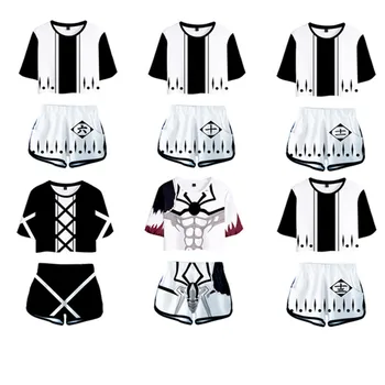 Valgendi Kuchiki Byakuya Cosplay Kostüüm Kurosaki Ichigo Suvel Crop Top, T-särk, lühikesed Püksid Kahe Töö Komplekti
