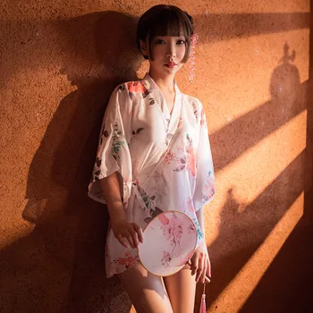 Yukata Kimono Naiste Lahtised Täiskasvanute Seksuaalne Fantaasia Kostüüm Jaapani Geisha Hommikumantel Lill Traditsiooniline Sexy Lühike Öö Rüü Kleit